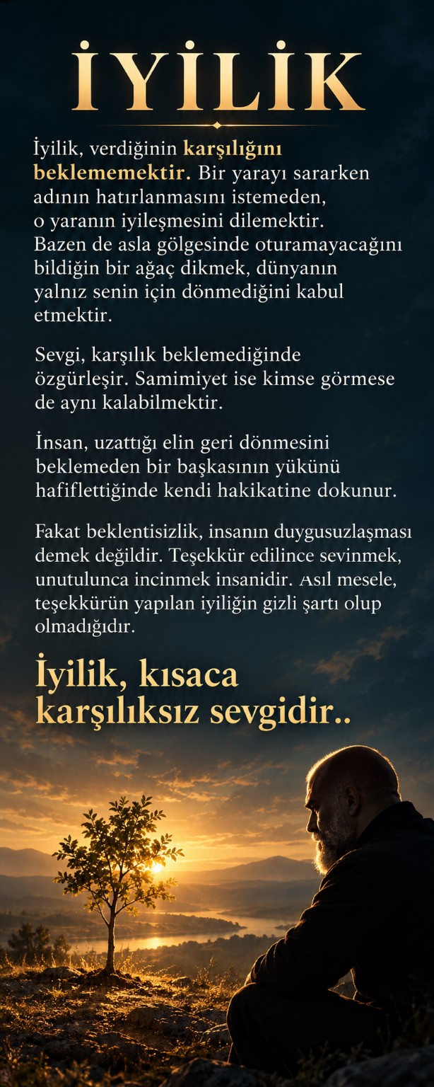 İyilik, karşılık beklemeden sevmektir başlıklı özgün düşünce yazısı